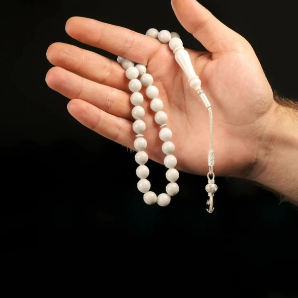 Mermer Taşı Doğal Taş 1000 Ayar Gümüş Püsküllü Tesbih ürün görseli 1