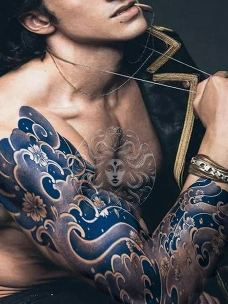 GZQB-076 YARI KALICI OKYANUS DALGASI DESEN KOL DÖVMESİ-TATTO