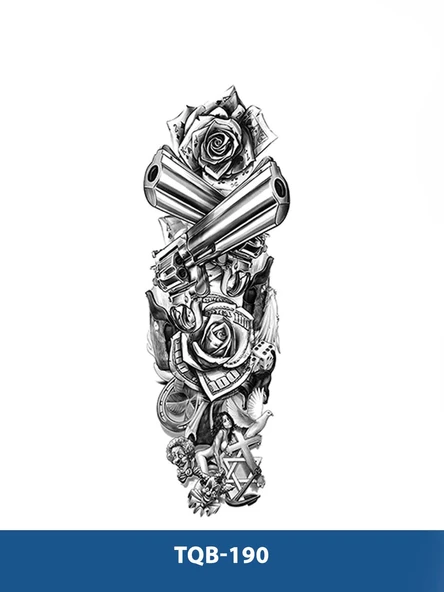 TQB-190 ALTI PATLAR SİLAH DESEN GEÇİCİ KOL DÖVMESİ-TATTO
