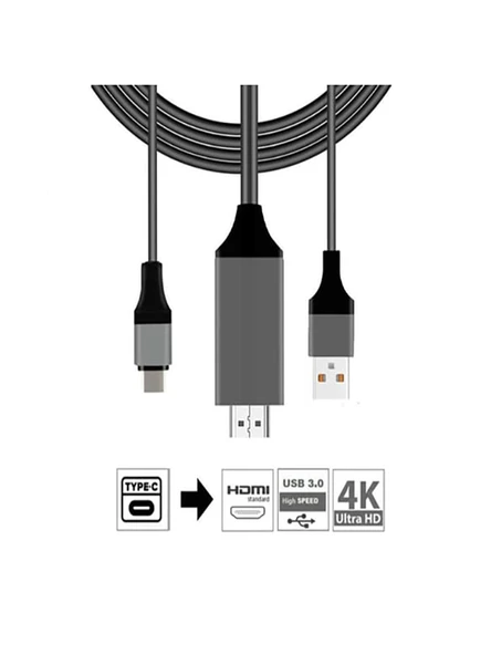 HDMI Apple Android Type-C Giriş Uyumlu 4K 60Hz HDTV Görüntü Aktarım Kablosu Projektör Dönüştürücü - 6
