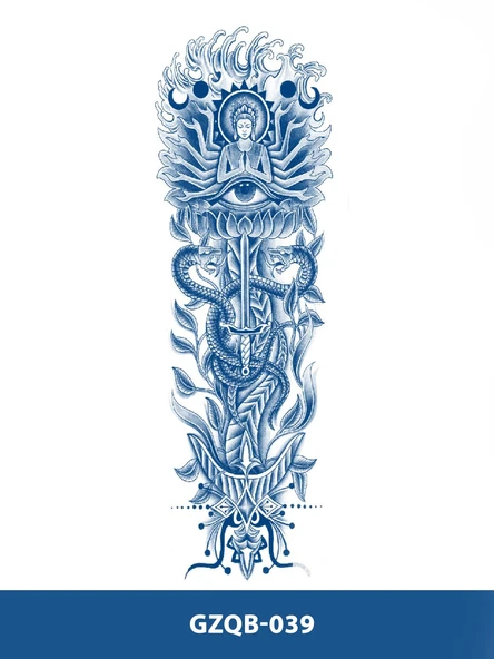 GZQB-039 YARI KALICI BUDHA VE YILAN DESEN KOL DÖVMESİ-TATTO - 2