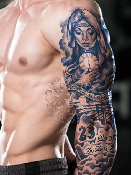 GZQB-003 YARI KALICI RAHİBE DESEN KOL DÖVMESİ-TATTO