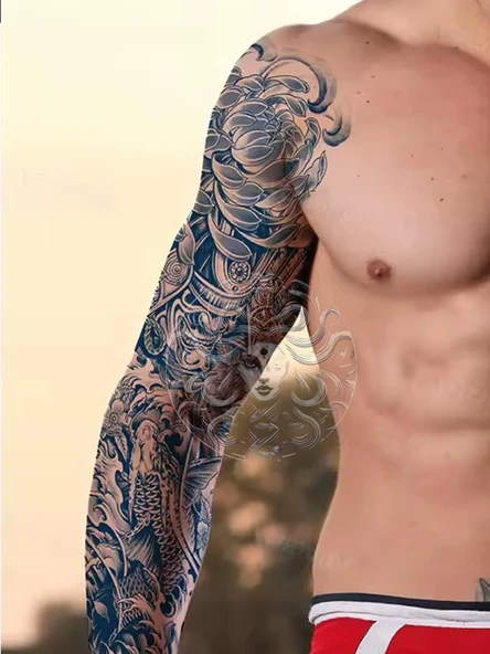 GZQB-032 YARI KALICI KURUKAFA VE YILAN DESEN KOL DÖVMESİ-TATTO