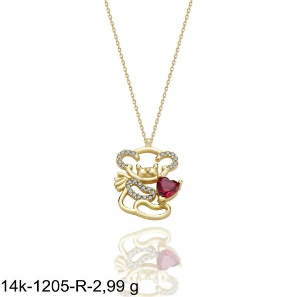 Kalpli Ayı ÖZel Tasarım Çok Şık 14 Ayar Altın Kolye - Resim 2