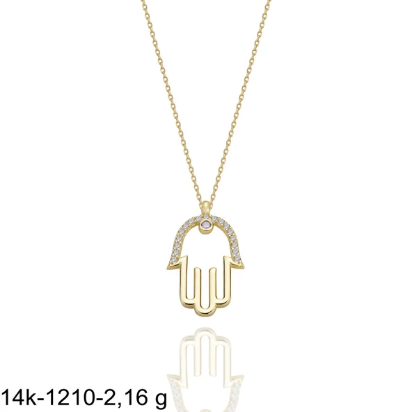 Sade Zarif Fatma Ana Eli Çok Şık 14 Ayar Altın Kolye - Resim 2