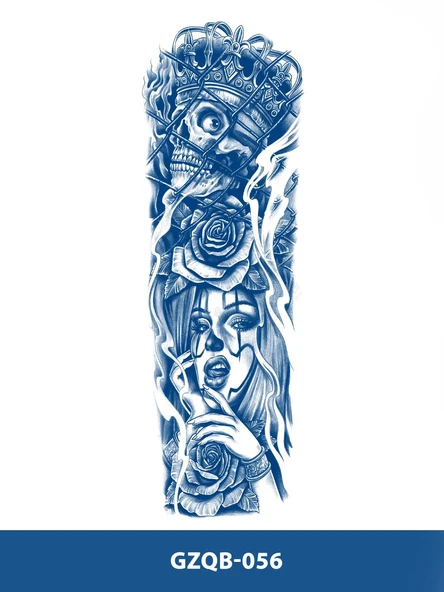 GZQB-056 YARI KALICI KURUKAFA KRAL VE KADIN DESEN KOL DÖVMESİ-TATTO - 2