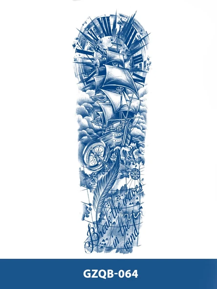 GZQB-064 YARI KALICI GEMİ PUSULA VE TÜY DESEN KOL DÖVMESİ-TATTO - Resim 2