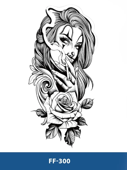 FF-300 ORTA BOY KADIN VE GÜL DESEN GEÇİCİ DÖVME-TATTO