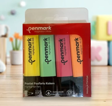 Penmark Fosforlu Kalem 4 lü Asetat Karışık Renk Pastel Blisterli Set