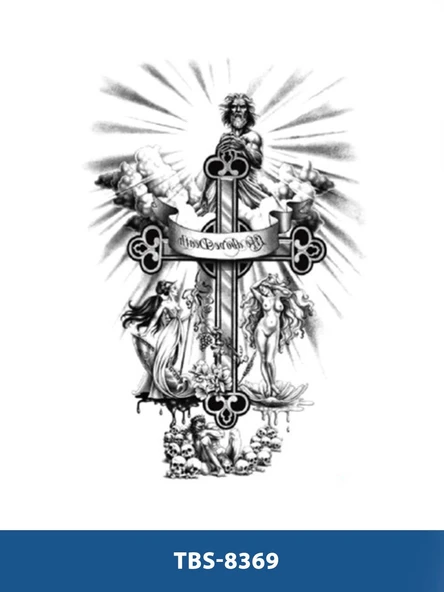 TBS-8369 ORTA BOY ZEUS VE HAÇ DESEN GEÇİCİ DÖVME-TATTO