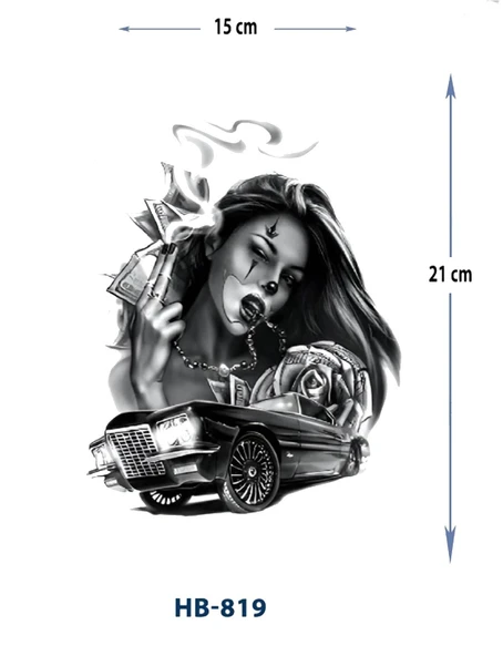 HB-819 ORTA BOY KADIN VE ARABA DESEN GEÇİCİ DÖVME-TATTO ürün görseli