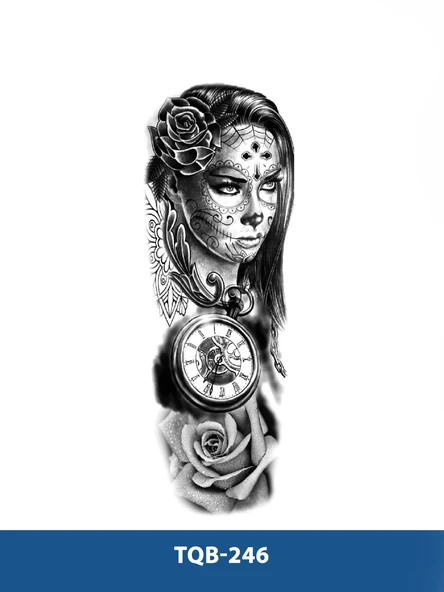 TQB-246 KADIN VE SAAT DESEN GEÇİCİ KOL DÖVMESİ-TATTO