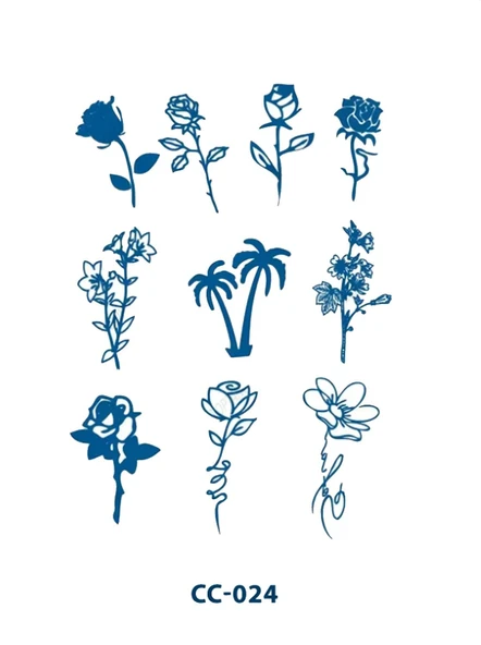 CC-024 YARI KALICI GÜL VE ÇİÇEK DESEN PARMAK VE VUCUT DÖVME-TATTO