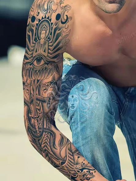 GZQB-039 YARI KALICI BUDHA VE YILAN DESEN KOL DÖVMESİ-TATTO - 1