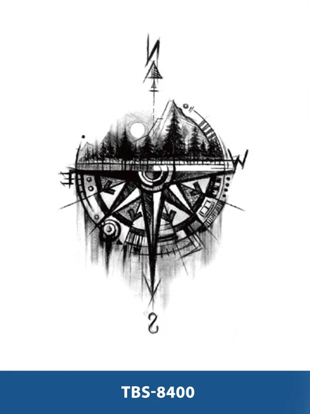 TBS-8400 ORTA BOY PUSULA VE DOGA DESEN GEÇİCİ DÖVME-TATTO ürün görseli