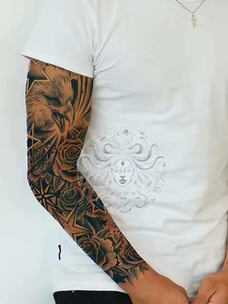 GZQB-035 YARI KALICI KARTAL YILDIZ VE GÜL DESEN KOL DÖVMESİ-TATTO