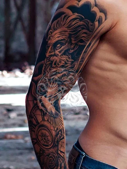 GZQB-054 YARI KALICI ZEUS GÜVERCİN VE PUSULA DESEN KOL DÖVMESİ-TATTO