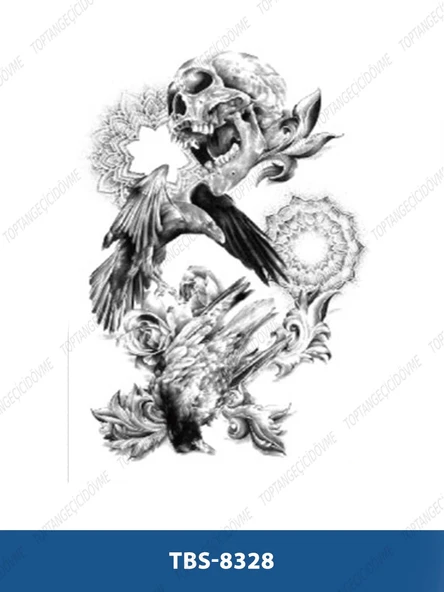 TBS-8328 ORTA BOY KURUKAFA VE AKBABA DESEN GEÇİCİ DÖVME-TATTO ürün görseli