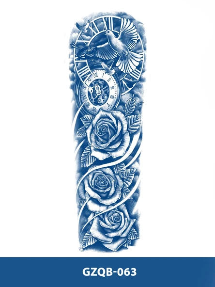 GZQB-063 YARI KALICI KUŞ SAAT VE GÜL DESEN KOL DÖVMESİ-TATTO - Resim 2