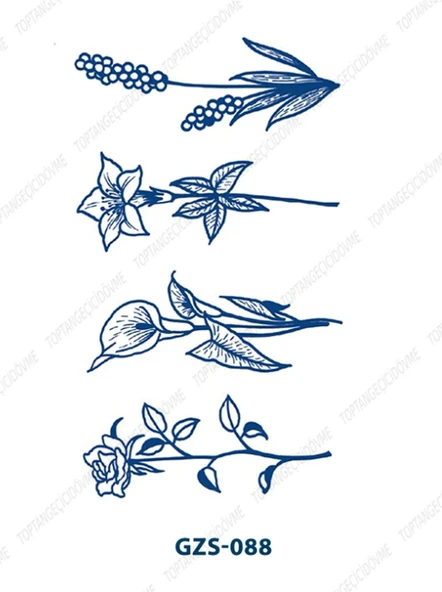 GZS-088 YARI KALICI LALE SÜMBÜL GÜL LAVANTA DESEN DÖVME-TATTO