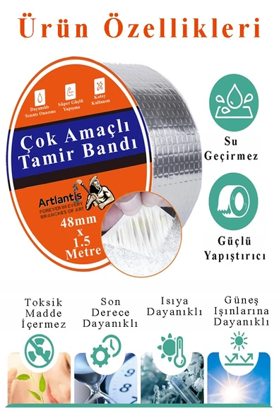 Çok Amaçlı Tamir Bandı 5 Adet Su Geçirmez Sızdırmaz Isıya Dayanıklı Sakız İzole Gri Tamir Bant 48mm 1.5 Metre - Resim 5