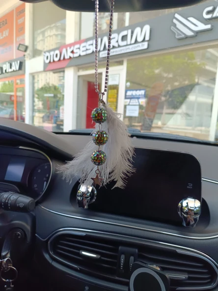 Disko Toplu Metal Yıldız Dikiz Ayna Süsü Gri Tüylü - 3