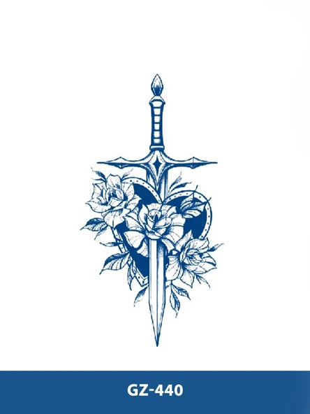 GZ-440 ORTA BOY YARI KALICI KILIÇ GÜL KALP DESEN DÖVME