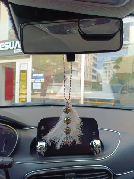 Disko Toplu Metal Yıldız Dikiz Ayna Süsü Gri Tüylü