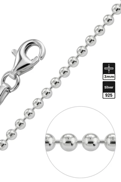 3mm Boncuk 925 Ayar Gümüş Kolye - 3