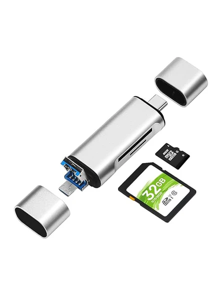 Type-C Usb Micro Sd Kart Okuyucu Çevirici Dönüştürücü Adaptör PC, Dizüstü, Tablet, Telefon Uyumlu - 3
