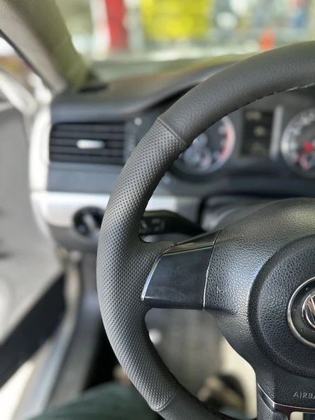 Volkswagen Polo Araca Özel Direksiyon Kılıfı düz Nokta SİYAH İP - Resim 4