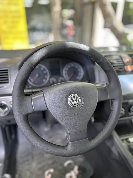Volkswagen Golf 5 Araca ÖZGÜ DİKMELİ Direksiyon Kılıfı (DÜZ DERİ SİYAH İP) - Resim 3