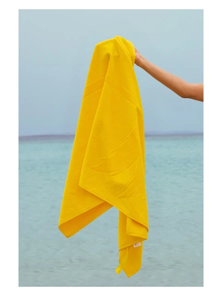 Plaj Çantasına Dönüşen %100 Pamuk Sarı Plaj Havlusu