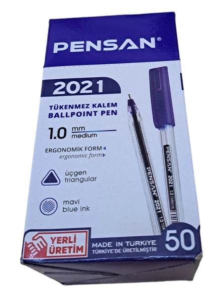 TÜKENMEZ KALEM 2021 ÜÇGEN ŞEFFAF 50 Lİ PAKET MAVİ