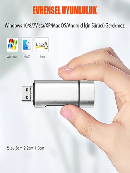 Type-C Usb Micro Sd Kart Okuyucu Çevirici Dönüştürücü Adaptör PC, Dizüstü, Tablet, Telefon Uyumlu - 7