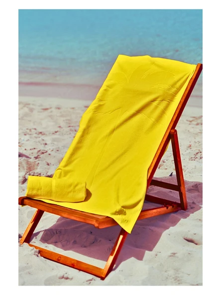 Plaj Çantasına Dönüşen %100 Pamuk Sarı Plaj Havlusu - 3