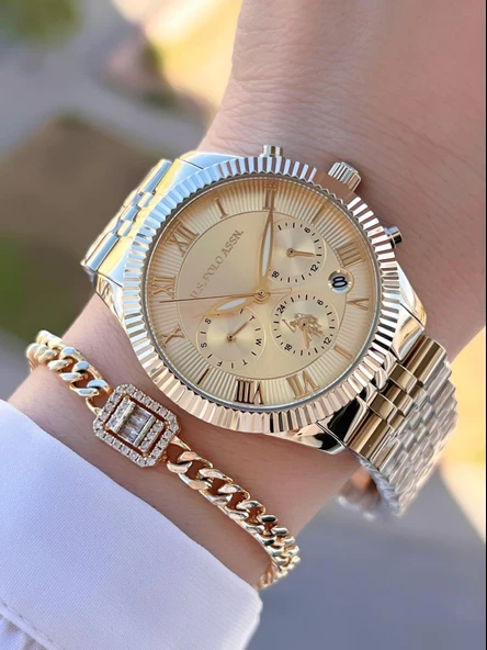 U.s.Polo Assn Çelik Kordon İç Fonksiyonları Aktif 5 Atm 2 Yıl Garantili Kadın Kol Saati UA.2040.S04 ürün görseli 1