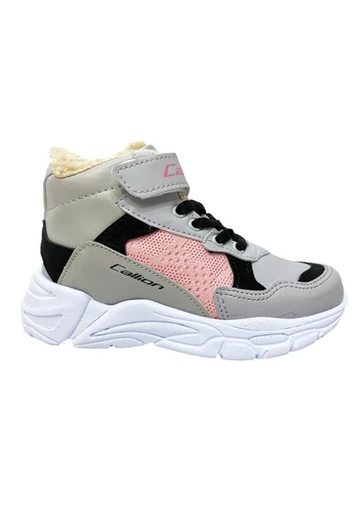 Callion 053 Deri Kürklü Patik Çocuk Spor Ayakkabı Buz Siyah Pembe - 2