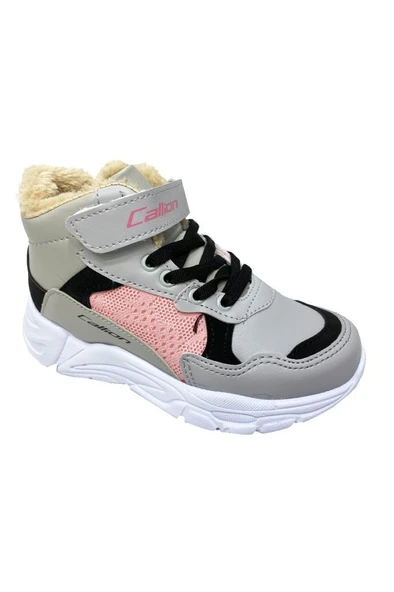 Callion 053 Deri Kürklü Patik Çocuk Spor Ayakkabı Buz Siyah Pembe
