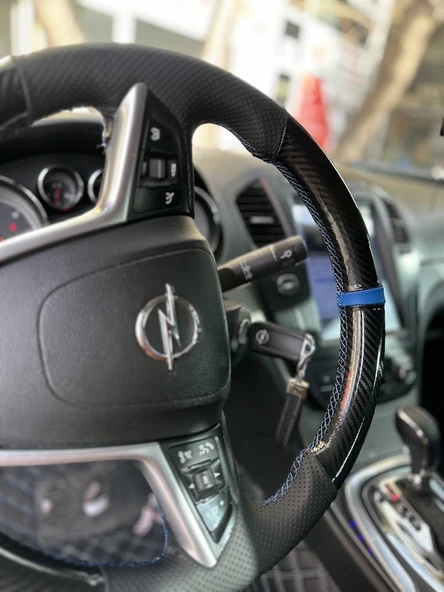 Opel İnsignia Uyumlu Araca Özel Dikmeli Direksiyon Kılıfı (5D KRİSTAL KARBON SOFT NOKTA) - Resim 4