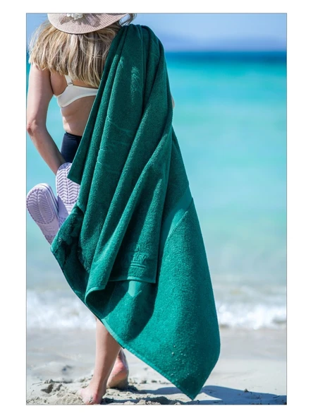 Plaj Çantasına Dönüşen %100 Pamuk Yeşil  Plaj Havlusu - 3