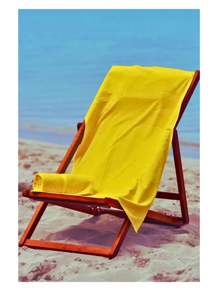 Plaj Çantasına Dönüşen %100 Pamuk Sarı Plaj Havlusu - 2