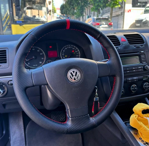 Volkswagen Polo Araca ÖZGÜ Direksiyon Kılıfı NOKTA KARBON KIRMIZI YÜZÜK