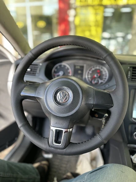 Volkswagen Polo Araca Özel Direksiyon Kılıfı düz Nokta SİYAH İP - Resim 2