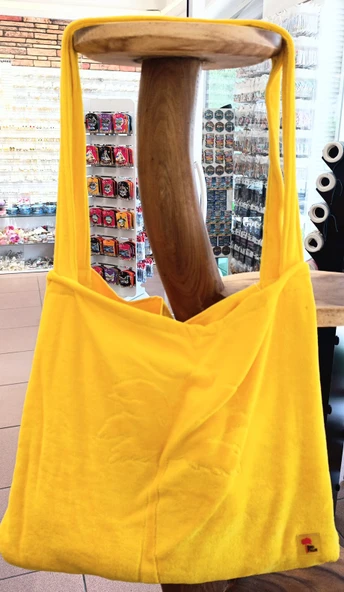 Plaj Çantasına Dönüşen %100 Pamuk Sarı Plaj Havlusu - 5