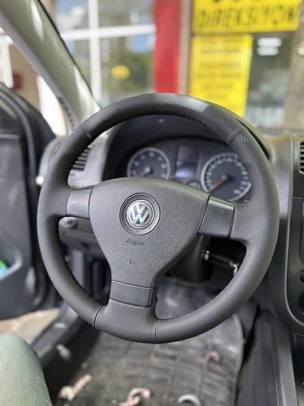 Volkswagen Golf 5 Araca ÖZGÜ DİKMELİ Direksiyon Kılıfı (DÜZ DERİ SİYAH İP) - Resim 2