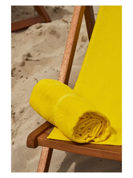 Plaj Çantasına Dönüşen %100 Pamuk Sarı Plaj Havlusu - 4