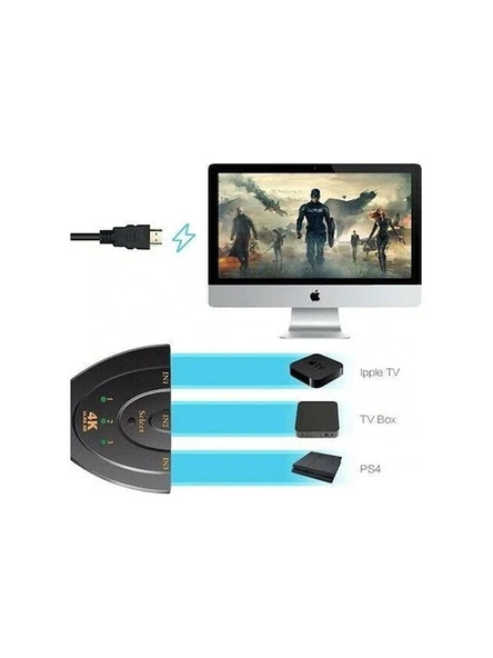 Anunnaki HDMI 4K Ultra Hd 2160P USB Güç Kablolu HDMI 3 Port Ultra HD Switch Çoklayıcı Çoğaltıcı - 8
