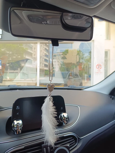 Pandalı Model Metal Yıldız Dikiz Ayna Süsü Beyaz Tüylü - 3