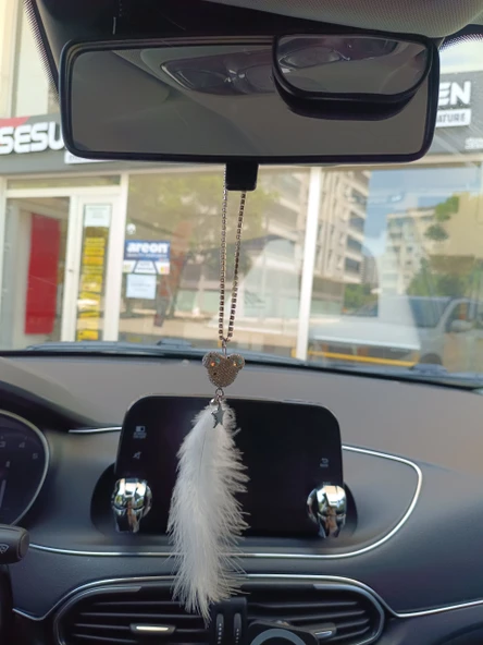 Pandalı Model Metal Yıldız Dikiz Ayna Süsü Beyaz Tüylü